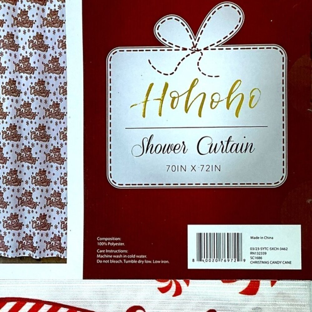 Christmas Candy Cane Shower Curtain Holiday XMas Fabric 70 x 72 in Red White - Picture 10 of 16